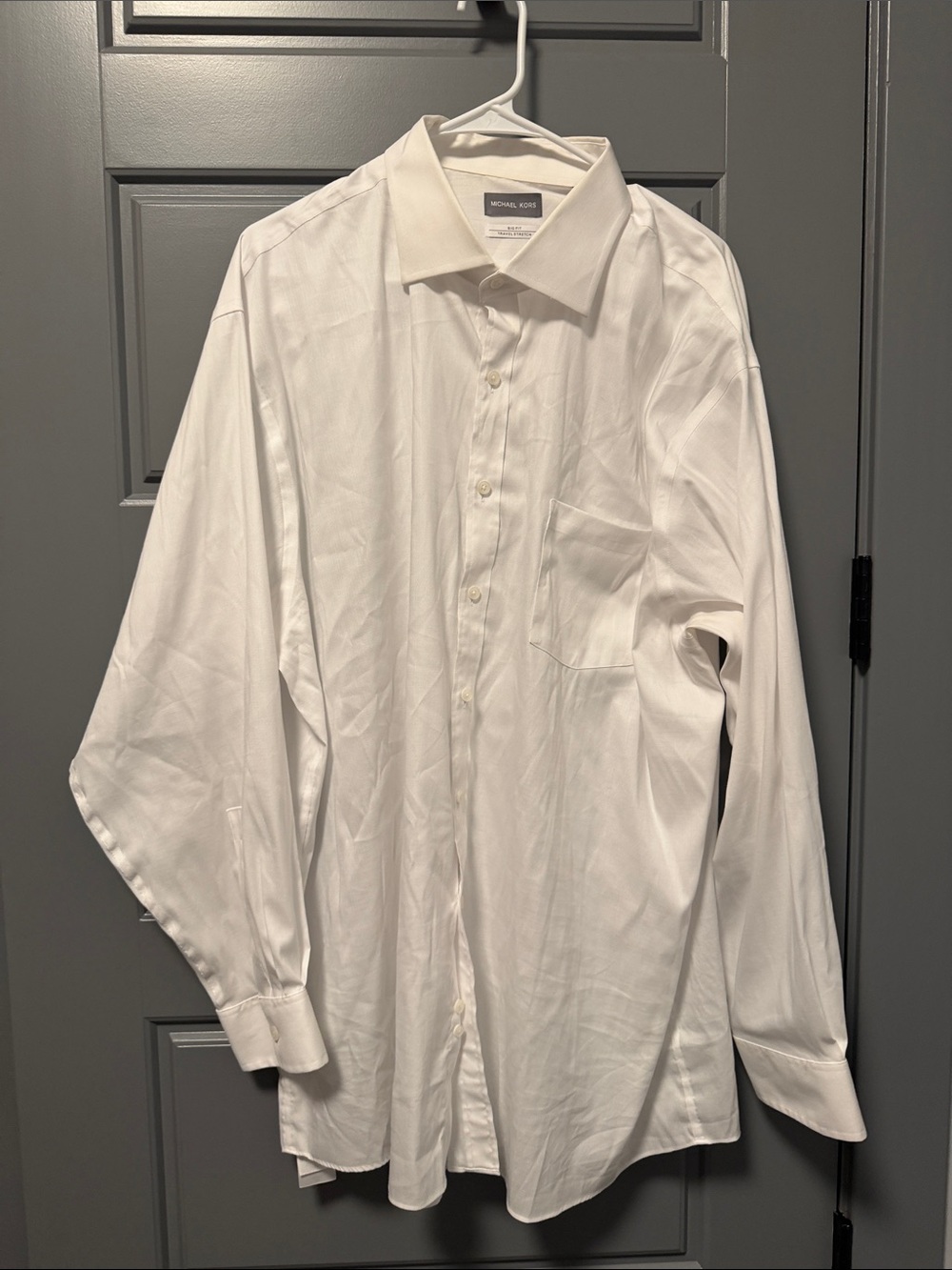 Michael Kors White Big Fit Travel Stretch Dress Shirt 18.5 34/35